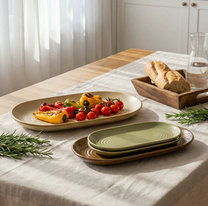 Plato Ovalado de Cerámica Rústica Estilo Natural, Hecho a Mano, Texturizado, para Servir Bistec, Pan, Ensalada, para el Hogar y la Cocina - Product Image 3