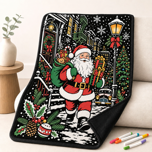 Couverture à colorier personnalisée à motif de Père Noël sur fond noir, douce et lavable, pour enfants, cadeau familial, jouet - Product Image 5