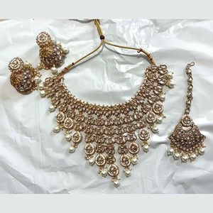Gold Plated <b>Kundan</b> Stone and Pearls Necklace Set 10581301WH Exquisite Fine <b>Jewelry</b> Set - Product Image 2