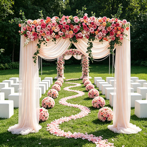 Pink Rose <b>Hydrangea</b> Realistic Silk <b>Artificial</b> <b>Flowers</b> Wedding Arch & Backdrop for Aisle Background Decoration - Product Image 1