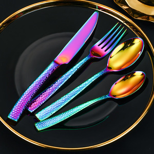 Ensemble de couverts martelés en acier inoxydable 304 – Couteau, fourchette, cuillère – Vaisselle occidentale durable pour hôtels et mariages (plats principaux) - Product Image 3