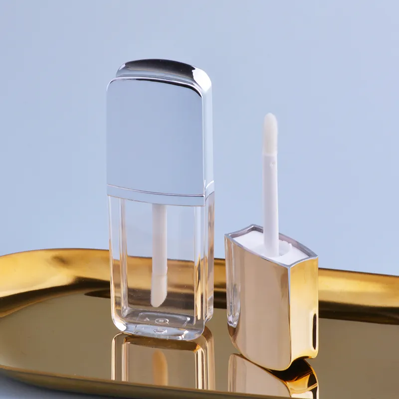 Contenitore per lucidalabbra di lusso vuoto tubo per lucidalabbra argento unico tubo per olio per labbra piatto trasparente con pennello