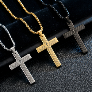 <b>Cross</b> Necklace Unisex Sweater <b>Chain</b> Gift Jewelry Fashion Pendant Gold Silver Black Color Options Made in Dongguan - Product Image 1