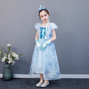 Di modo Anna Dress Puff Manica Corta Blu Bling Paillettes Neve Elsa Halloween Fancy Dress Cosplay Per Le Ragazze - Product Image 4
