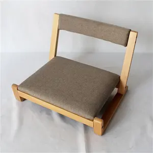Großhandel japanische Tatami Holz Legless Floor Tea Chair mit Rückenlehne Massivholz Boden Stuhl