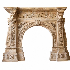 Chimenea de Mármol Personalizada, Moderna, Tallada a Mano, de Lujo, Clásica, Color Crema Beige, con Repisa y Marco de Mármol - Product Image 2