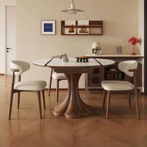 Moderna y Lujosa Mesa <span class=keywords><strong>de</strong></span> <span class=keywords><strong>Comedor</strong></span> Redonda Extensible <span class=keywords><strong>de</strong></span> Madera Maciza para 6 Personas, Base <span class=keywords><strong>de</strong></span> Madera Maciza <span class=keywords><strong>de</strong></span> Nogal, Mesa <span class=keywords><strong>de</strong></span> <span class=keywords><strong>Comedor</strong></span> Extensible <span class=keywords><strong>de</strong></span> Cuadrada a Redonda - Product Image 6