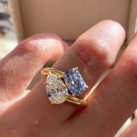 Bague de fiançailles de luxe en diamant bleu cultivé en laboratoire pour femme, argent 925, certification IGI, deux pierres, diamant de laboratoire, bijoux fins
