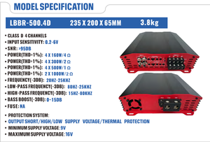 Gamme complète audio LBBR-500.4FD de l'<span class=keywords><strong>ampli</strong></span> <span class=keywords><strong>500W</strong></span> RMS de la <span class=keywords><strong>voiture</strong></span> 4-Ch, OEM/ODM personnalisable - Product Image 6