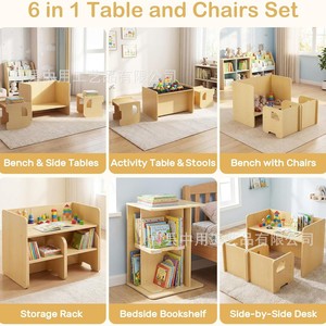 Wooden Childrens Table And <b>Chair</b> Set Solid Wood With Blackboard For Kids <b>Study</b> And Play - Product Image 3