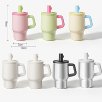 XHLSUB Tasse de voiture isotherme 17oz avec paille, revêtement intérieur en céramique, en acier inoxydable, avec poignée, pour café et crème glacée