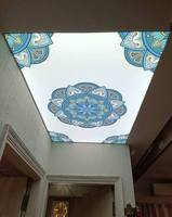 Plafon Peregangan Kain 3D Modern Skyliner, Bingkai Aluminium, Lampu LED Film Lembut Dekoratif Transparan