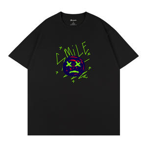 Camiseta con estampado de cara sonriente, camiseta informal de verano transpirable de algodón unisex Q194 - Product Image 1