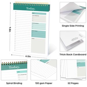 Organizador de lista de verificación sin fecha en espiral impreso con logotipo personalizado, lista de tareas, planificador diario, Bloc de notas con horario por hora - Product Image 3