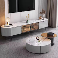 Ensemble de meubles multifonctionnels de luxe léger en pierre pour salon d'appartement moderne : table basse et meuble TV réglables