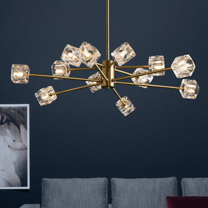 Lámpara de Araña de Cristal de Cobre de Lujo Posmoderno, Lámpara Molecular Única, Iluminación Nórdica Moderna para Sala de Estar y Comedor - Product Image 1