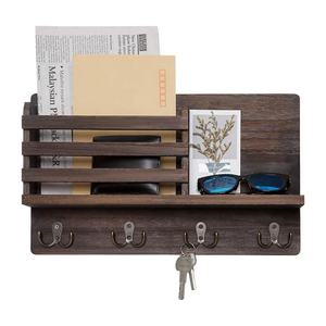 Factory Wholesale Double-Tier Wooden Key Holder Mail <b>Shelf</b> Wall Decorative Storage Hooks with 4 Keys Organ Display Rack - Product Image 1