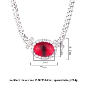 Trendy 13*18mm <b>Iced</b> <b>Out</b> Oval Cut Red Cubic Zirconia Pendant Jewelry Eco-friendly Copper Silver Plated Cuban Necklace for Female - Product Image 6
