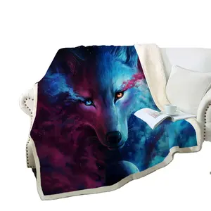 Light And Dark Meet Sherpa Blanket Wolf 3D Bedspread Velvet Plush Wolf Eye Beds Mantas Para Cama Blanket