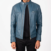 Chaqueta de Cuero Vacuno para Hombre, Otoño-Invierno, Cuello Alto, Cierre con Cremallera y Logotipo Frontal, Alta Calidad, Ecológica, Transpirable y de Secado Rápido
