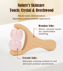 Rodillo de Jade de Piedra Natural de Mano, Herramientas de Masaje de Terapia de Madera, Rodillo de Cuarzo Rosa, Masajeador Facial para Cuello y Hombros - Product Image 3