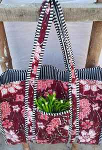 Bolso tote de algodón acolchado estilo boho hecho a mano, con estampado a mano, para compras, viajes, bolso de hombro para mujer - Product Image 3