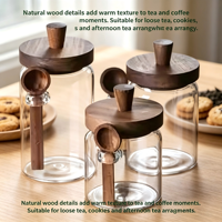 Nouveau pot de conservation de thé en verre borosilicate scellé avec cuillère en bambou et couvercle à vis, personnalisable avec logo/design graphique, récipient alimentaire