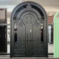 Porte d'entrée principale de villa haut de gamme en aluminium moulé double couche à arche, motif sculpté, taille personnalisée, porte extérieure de sécurité