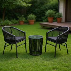 Conjunto de Bistro de 3 Piezas de Ratán Negro con Cojines, Muebles de Jardín para Exteriores, Diseño Contemporáneo, Estructura de Metal - Product Image 2