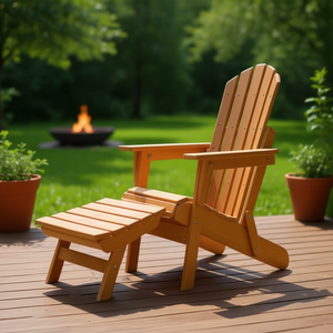 Chaise de jardin Adirondack avec repose-pieds rétractable, design pliable en bois pour patio, terrasse, piscine, foyer, jardin - Product Image 2