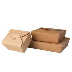 Resistant Disposable Storage Kraft Lunch Meal Take Out Containers Sustainable Fast Food Cardboard Packaging Paper Boxes