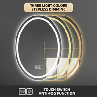 Miroir de salle de bain mural intelligent moderne ovale à LED avec interrupteur tactile anti-buée, verre éclairé, cadre en métal