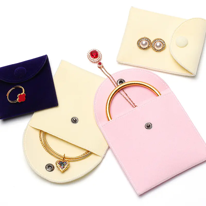Bolsa de joias, 7x7cm botão de estoque de moda, embalagem plana, bolsa de joias pequena, azul e rosa, de bolso, envelope, veludo