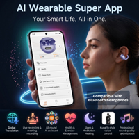 Écouteurs sans fil à oreille ouverte avec contrôle par application, traducteur IA, Bluetooth 5.4, affichage LED et étanchéité IPX4 pour le sport et la course à pied
