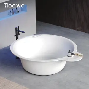 Round shape cast stone bath solid surface tub luxury soaker bathroom tubs big size freestand artificial stone bathtub