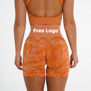 Free Custom Logo Woman Sports Bottom Tayt High Waist Workout Gym Fitness Clothing Mocha Camo Seamless Yoga Shorts