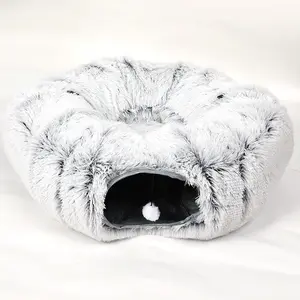 겨울 고양이 둥지 고양이 터널 라운드 긴 봉제 따뜻한 애완 동물 둥지 접이식 2-in-1 고양이 채널 둥지