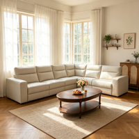Canapés d'angle inclinables électriques en cuir véritable italien avec haut-parleurs et fonction extensible pour salon et home cinéma
