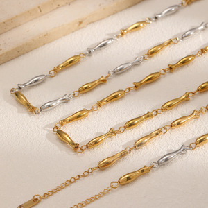 Small Fish Titanium Steel Necklace And Bracelet <b>Set</b> Animal Shape Unisex Jewelry 18K Stainless Steel Fashion <b>Beaded</b> Necklaces - Product Image 1