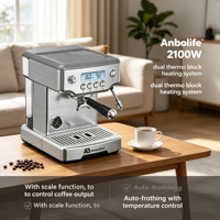 Machine à expresso Anbo en acier inoxydable, système de chauffage à double thermo-bloc, pour cappuccino, latte, americano, expresso