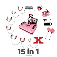 Presse à Chaud Manuelle 15-en-1 Nouvelle Génération pour Sublimation 29*38cm – Idéale pour Tasses, Casquettes, Assiettes, Stylos, T-shirts, Cadeaux d'Entreprise – Rose