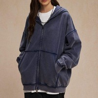 Sweat à capuche zippé en molleton bouclette épais 450 g/m² avec broderie vintage et patch, délavage acide, coupe courte, vente en gros fabricant