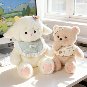 Colección de Peluches Kawaii de Oveja, Oso y Conejo con Atuendos Delicados, Ideal para Decoración de Cuartos de Niños y Regalos Navideños - Product Image 5