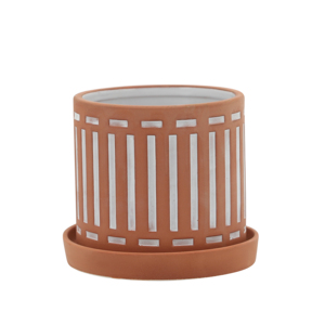 Vaso Cilindrico in Gres per Fiori, Design Lineare Moderno, Fioriere da Interno ed Esterno con Set di Sottovasi - Product Image 3