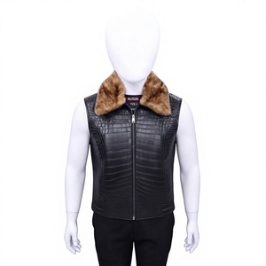 Chaleco Negro para Hombre con Estampado en Relieve 100% Modal |   Chaleco sin mangas estilo motociclista con cierre de cremallera para invierno - Product Image 1