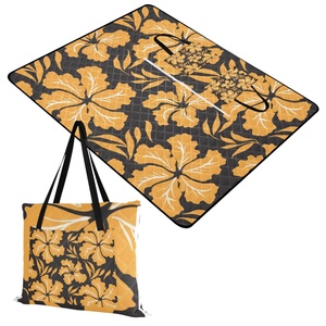 Hawaii Flowers New Arrival Outdoor Picnic Mat <b>Waterproof</b> Oxford Cloth Tote Bag Foldable Picnic Blanket with Zipper - Product Image 2