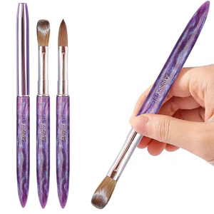 Pinceau à ongles en acrylique violet avec manche en acrylique, poils de zibeline pur, pour extension d'ongles, manucure professionnelle - Product Image 1