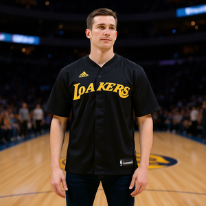 Maillot de basket-ball Adidas pour homme Los Angeles Lakers, noir, tricoté, manches courtes, col baseball, vêtements de sport, taille XXL - Product Image 2