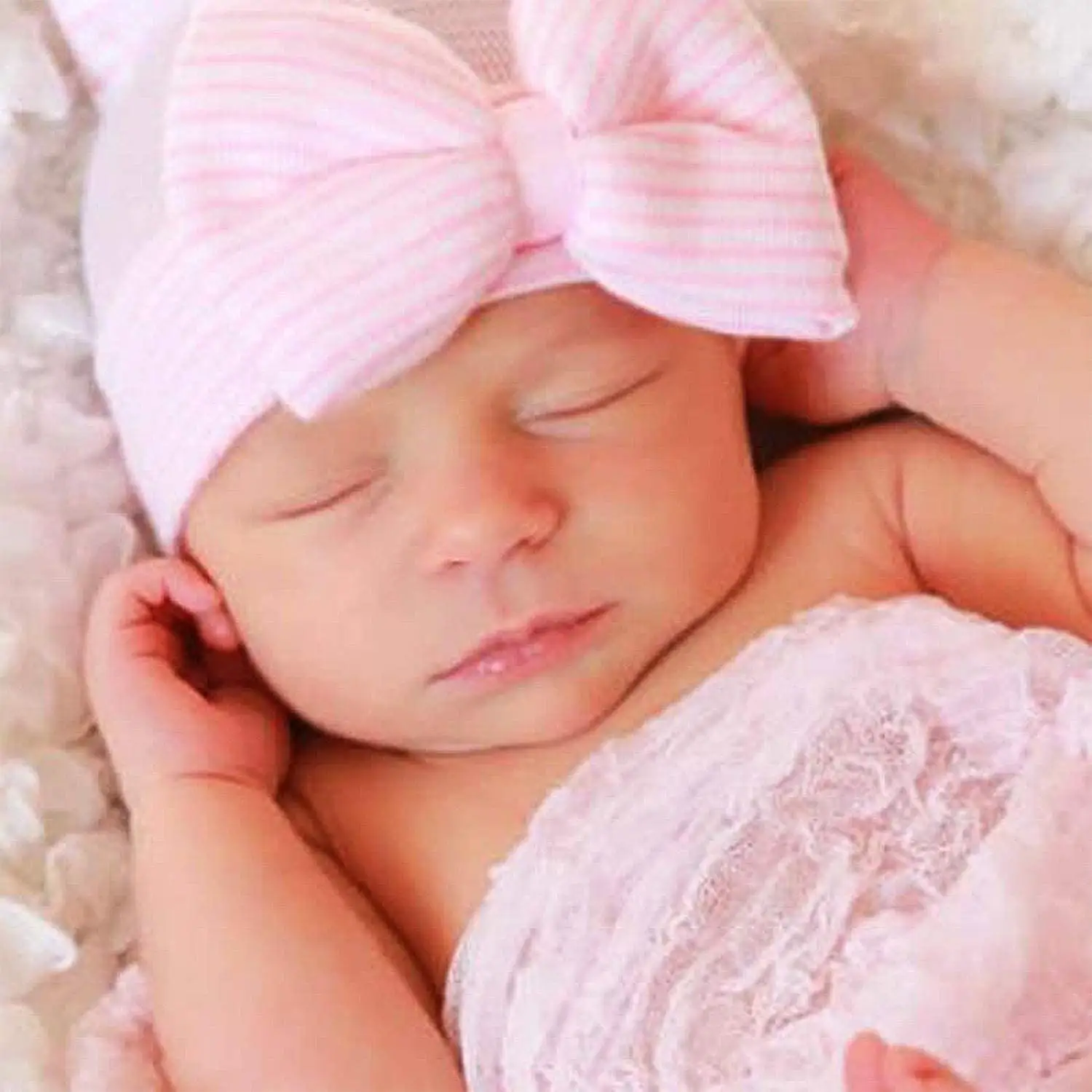 大きな弓の柔らかいかわいい結び目保育園ビーニーと新生児病院の帽子幼児の赤ちゃんの帽子