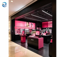 Vitrines et comptoirs d'exposition en bois avec éclairage LED, équipements personnalisés pour les boutiques de cosmétiques, les kiosques de centres commerciaux
